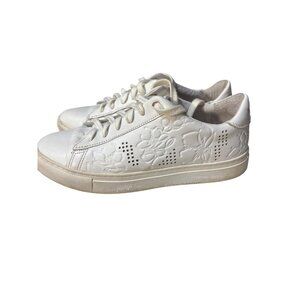 Radley London Womens White Floral Embossed Sneakers Casual Lace-Up‎ Shoes Size 7